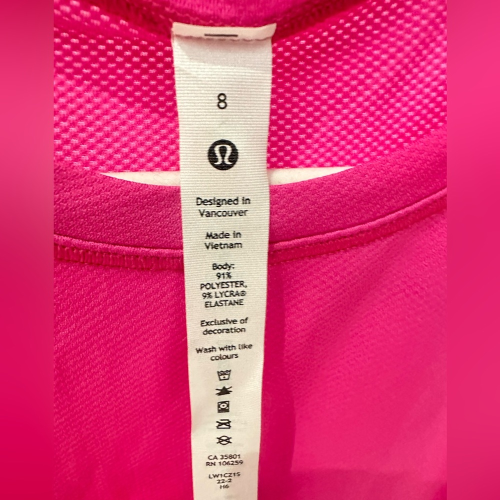 Lululemon pink tank top size 8